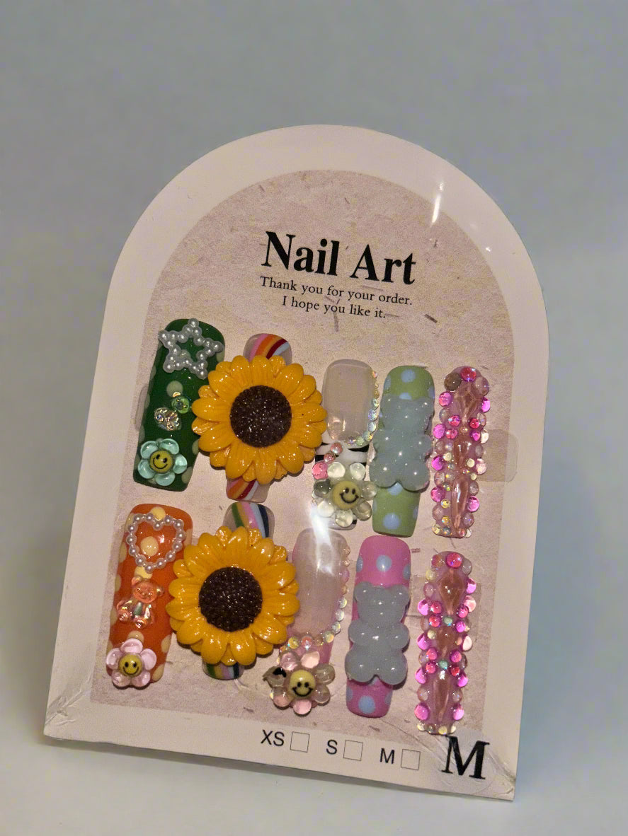 Sunflower Fantasy - 3D Press On Nails (Medium)