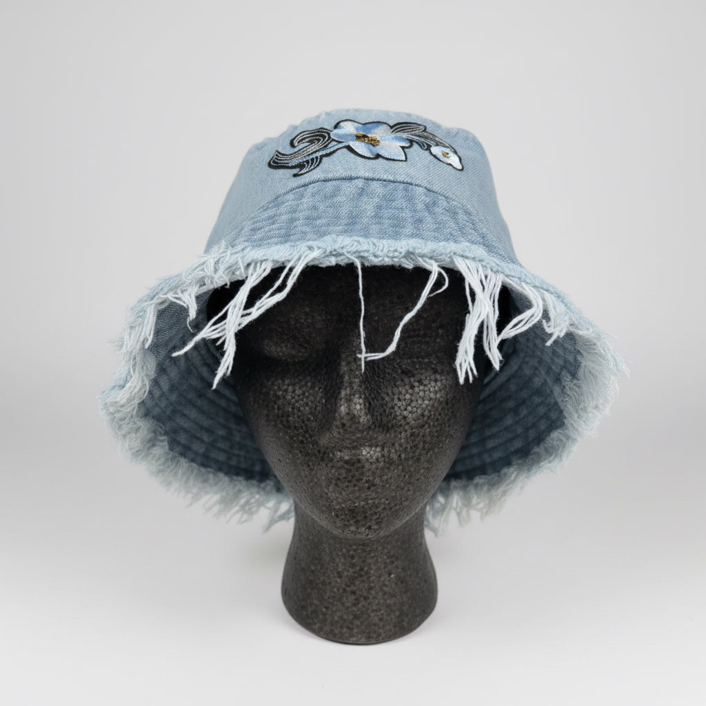 Distress Floral Denium Bucket Hat