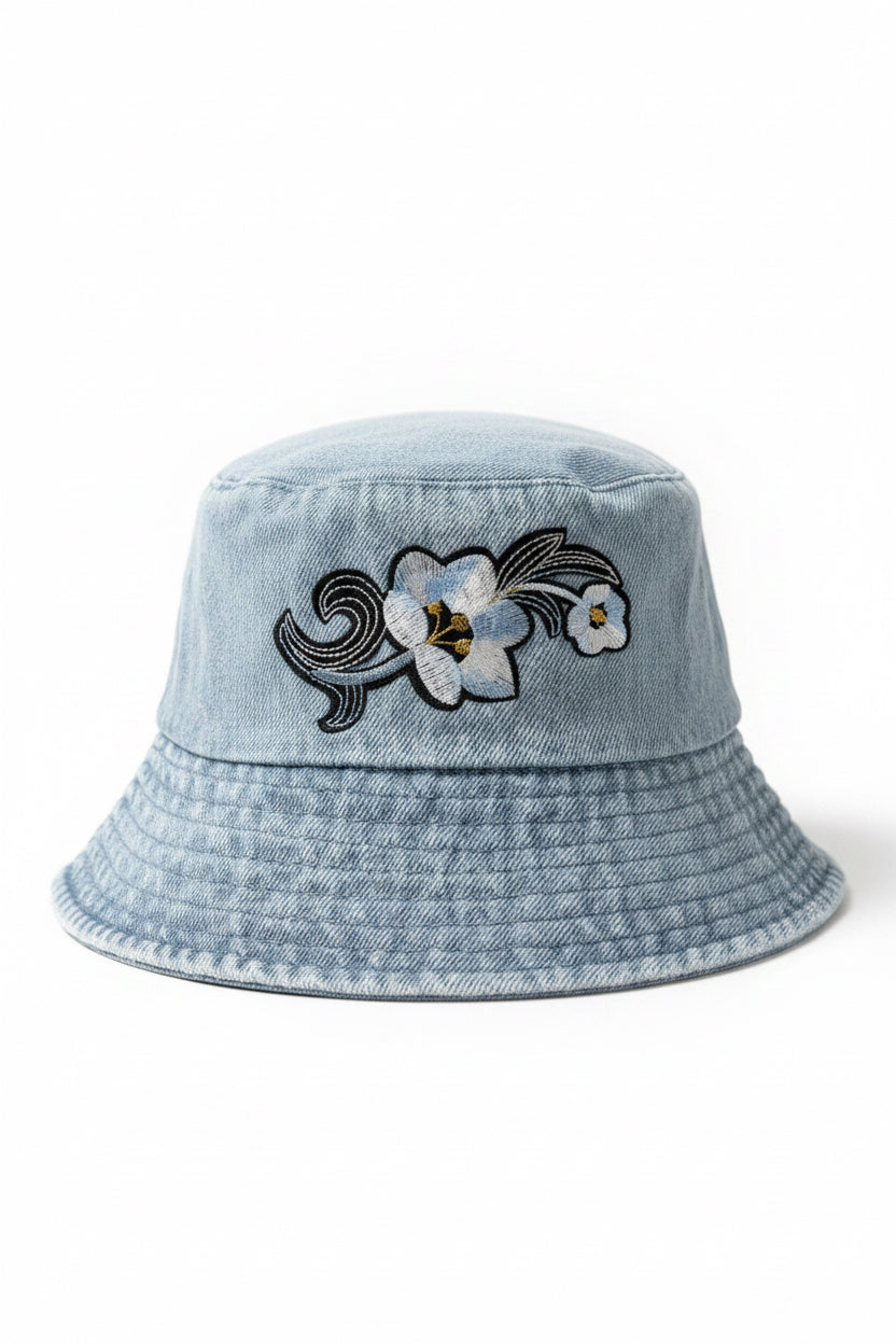 Distress Floral Denium Bucket Hat