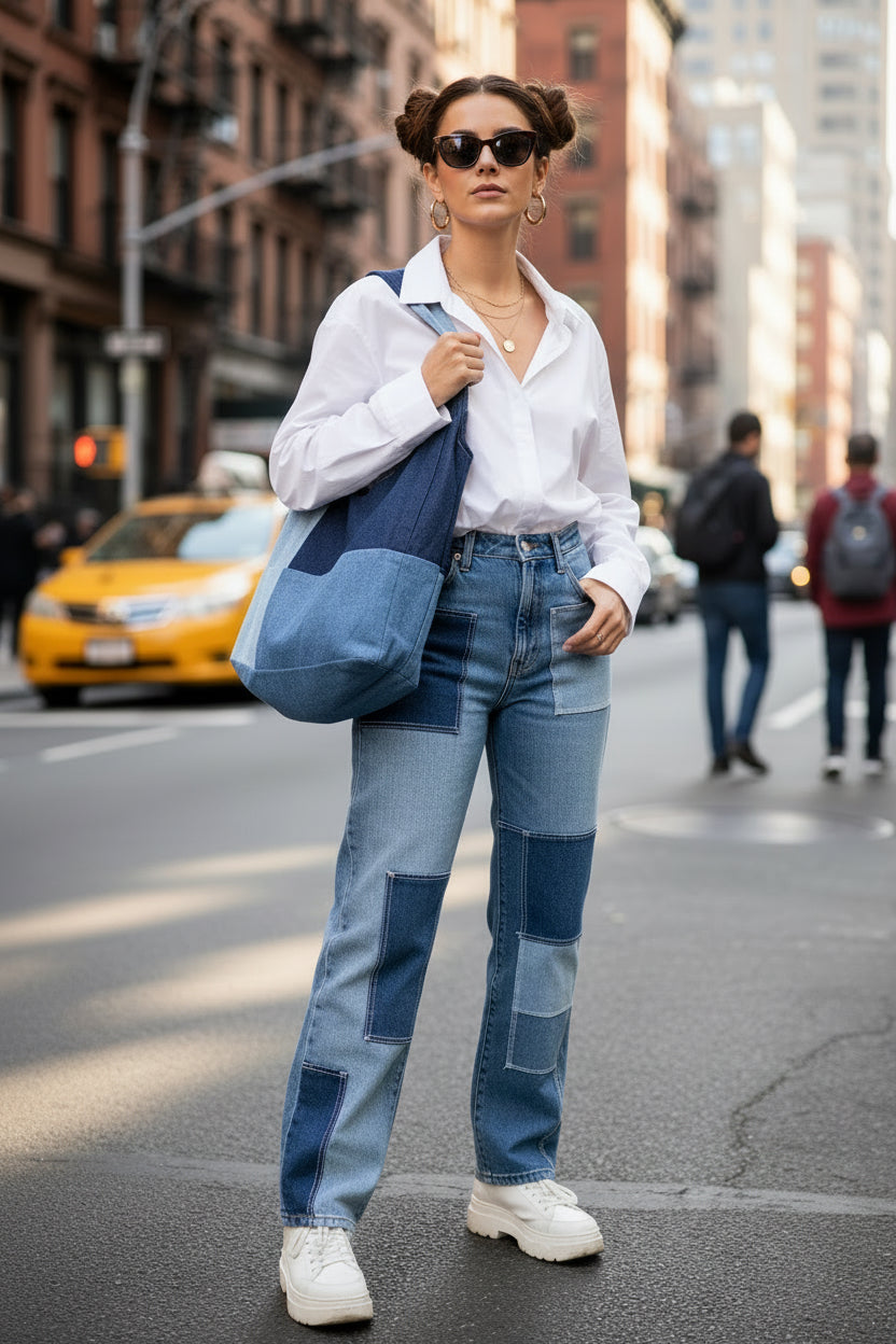 Denium Patch Big Tote Bag