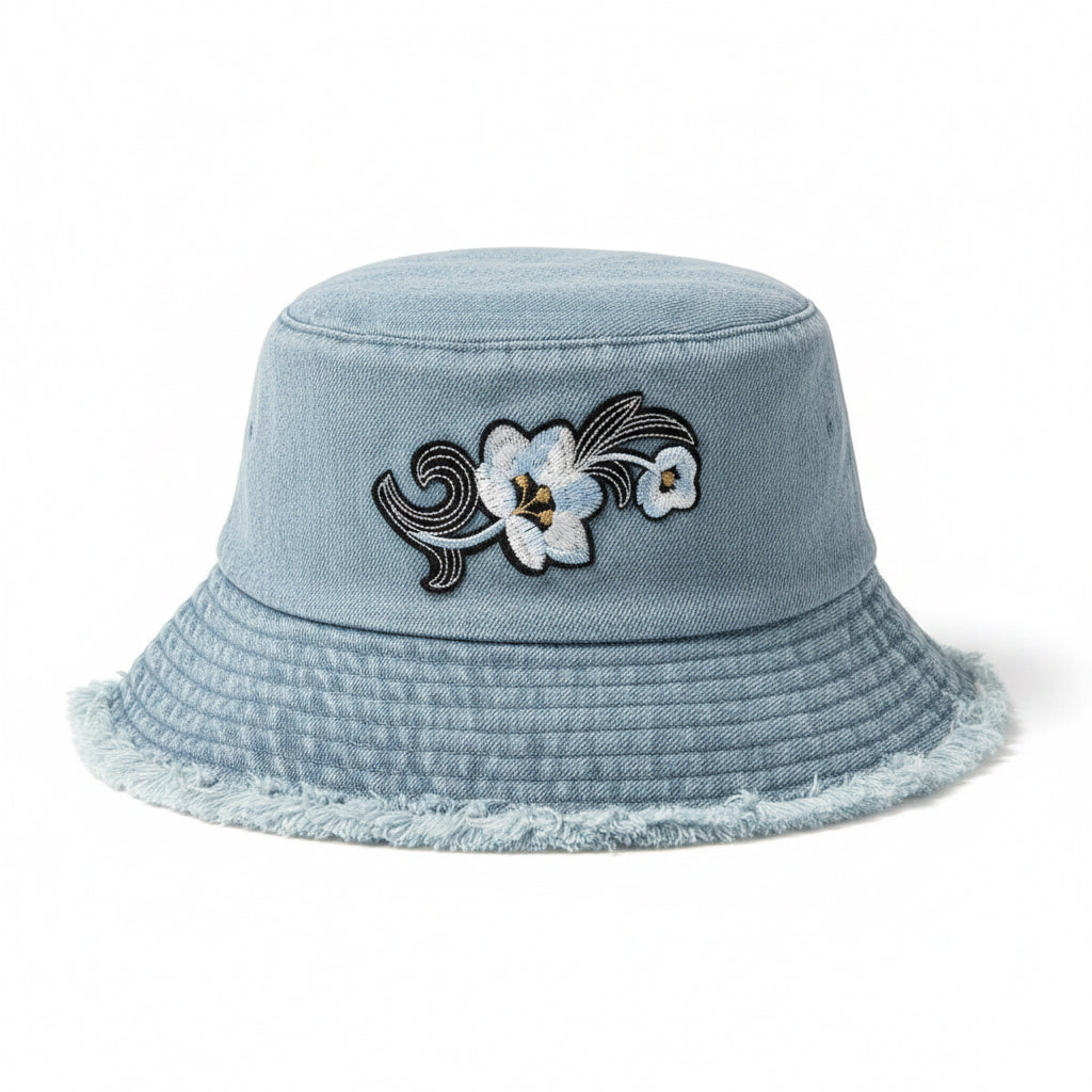 Distress Floral Denium Bucket Hat