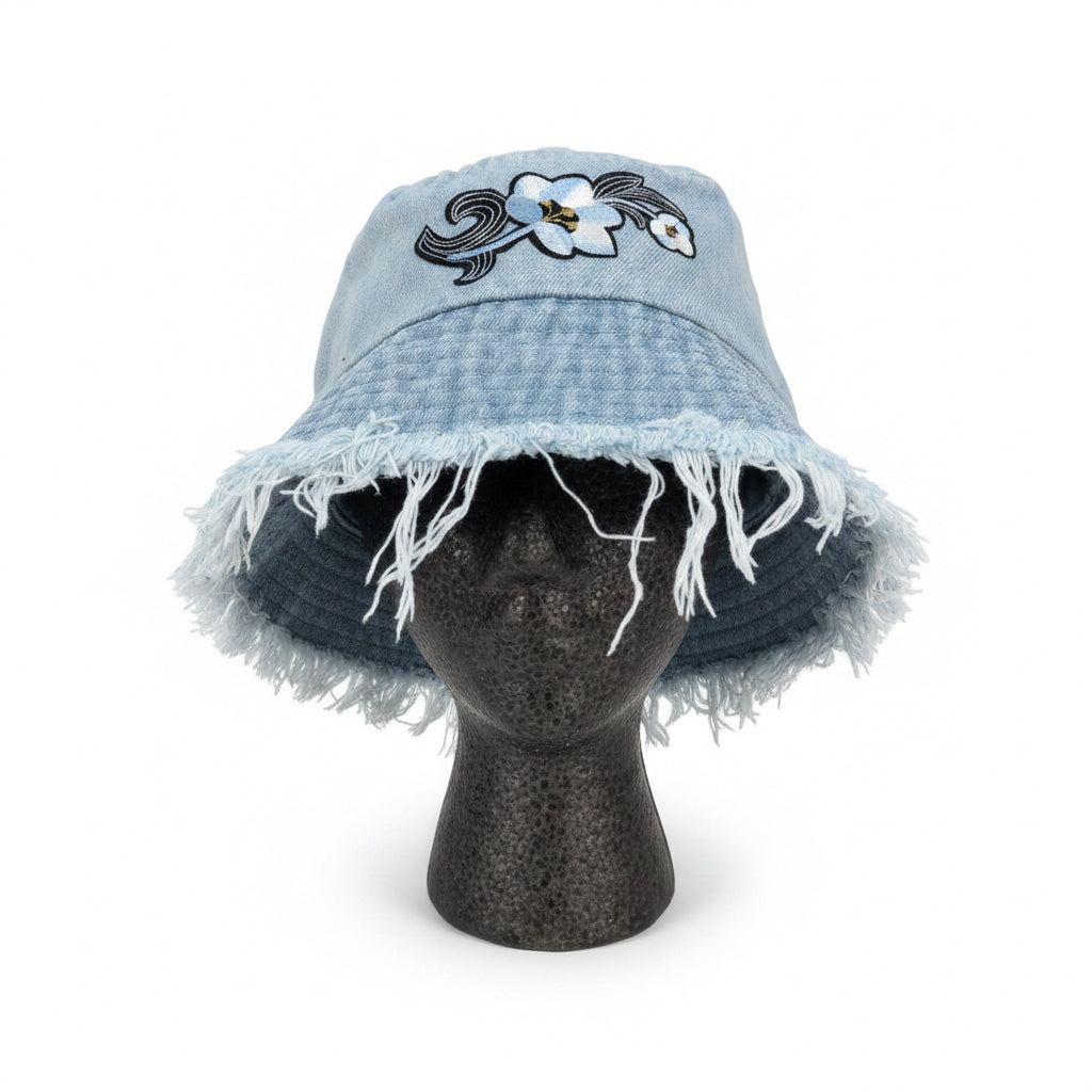 Distress Floral Denium Bucket Hat