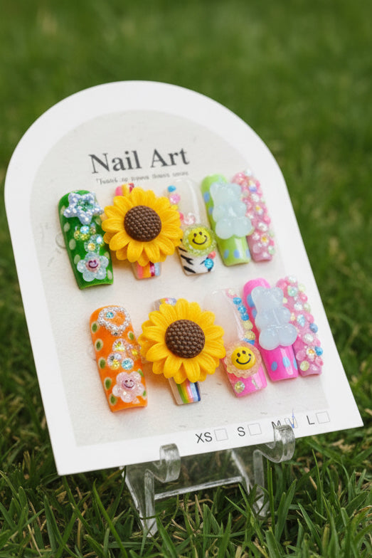 Sunflower Fantasy - 3D Press On Nails (Medium)