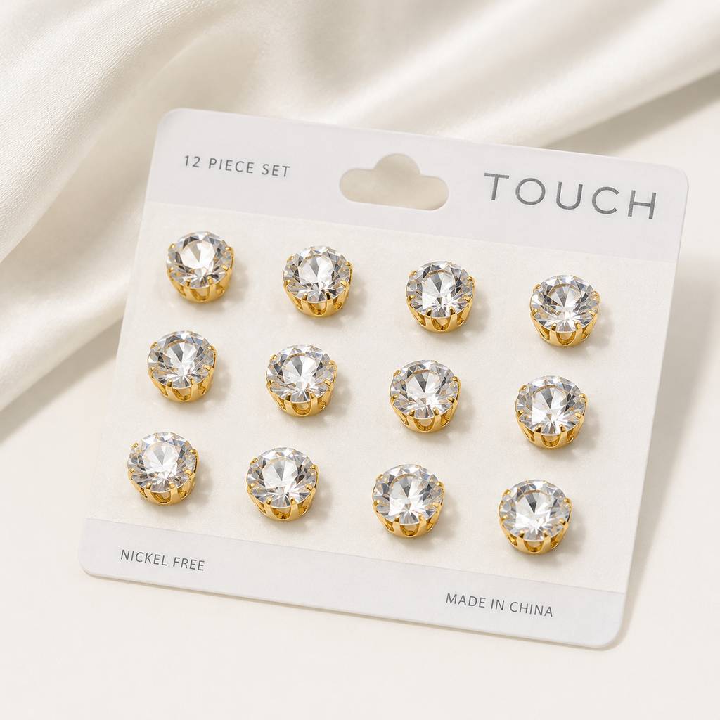 Gold (Nickel Free) -12 Piece Studs -Set