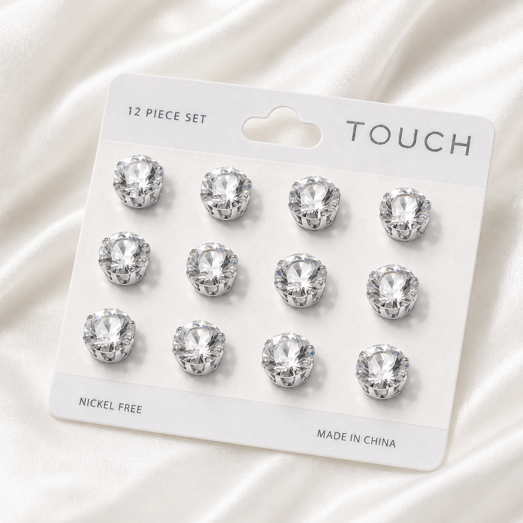 Silver (Nickel Free) - 12 piece Stud Earrings