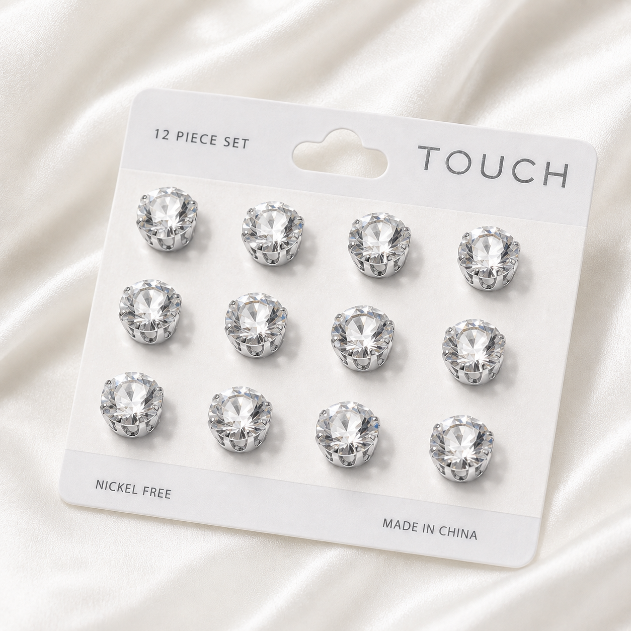 Silver (Nickel Free) - 12 piece Stud Earrings
