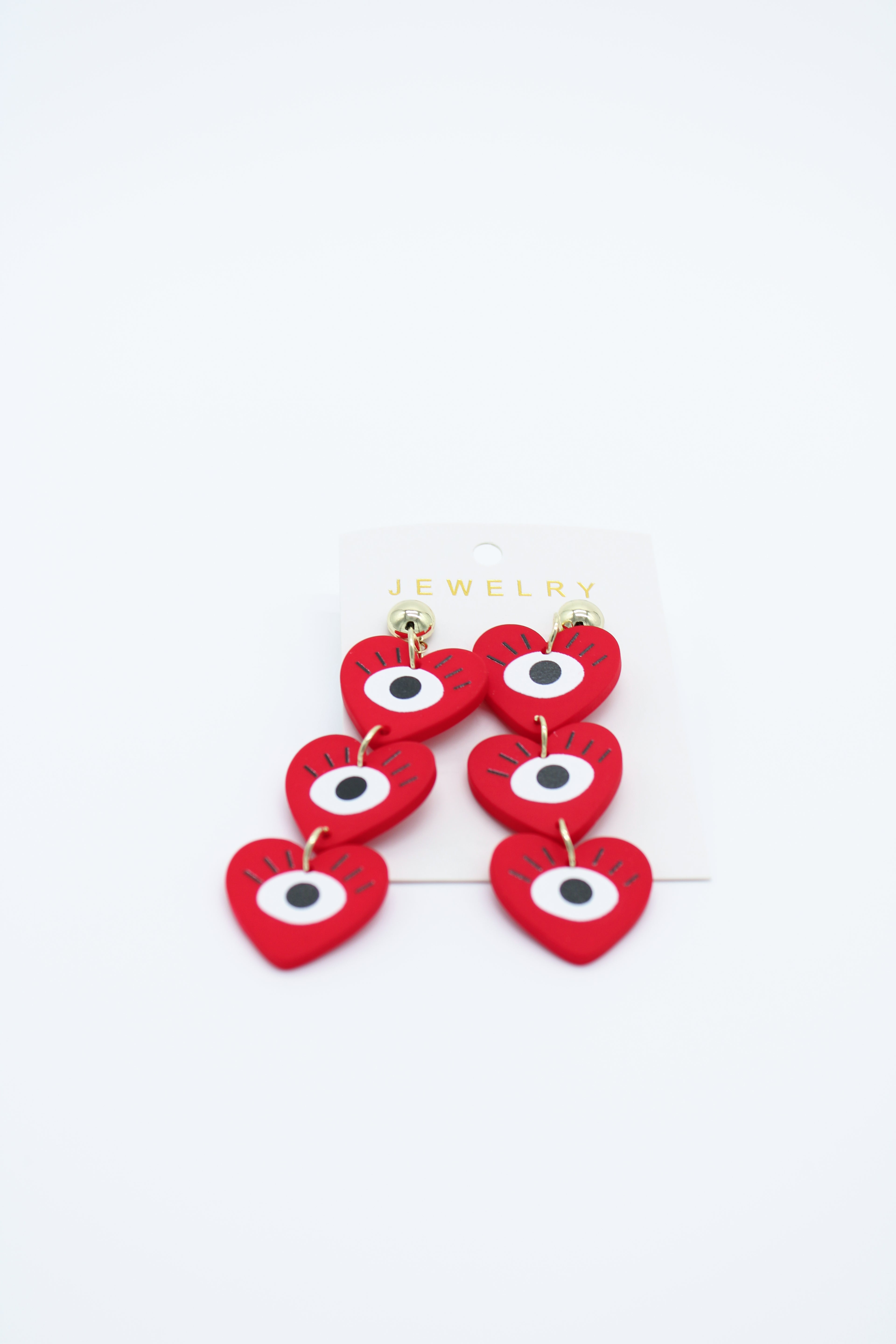 Red Heart Eye Drop Earrings