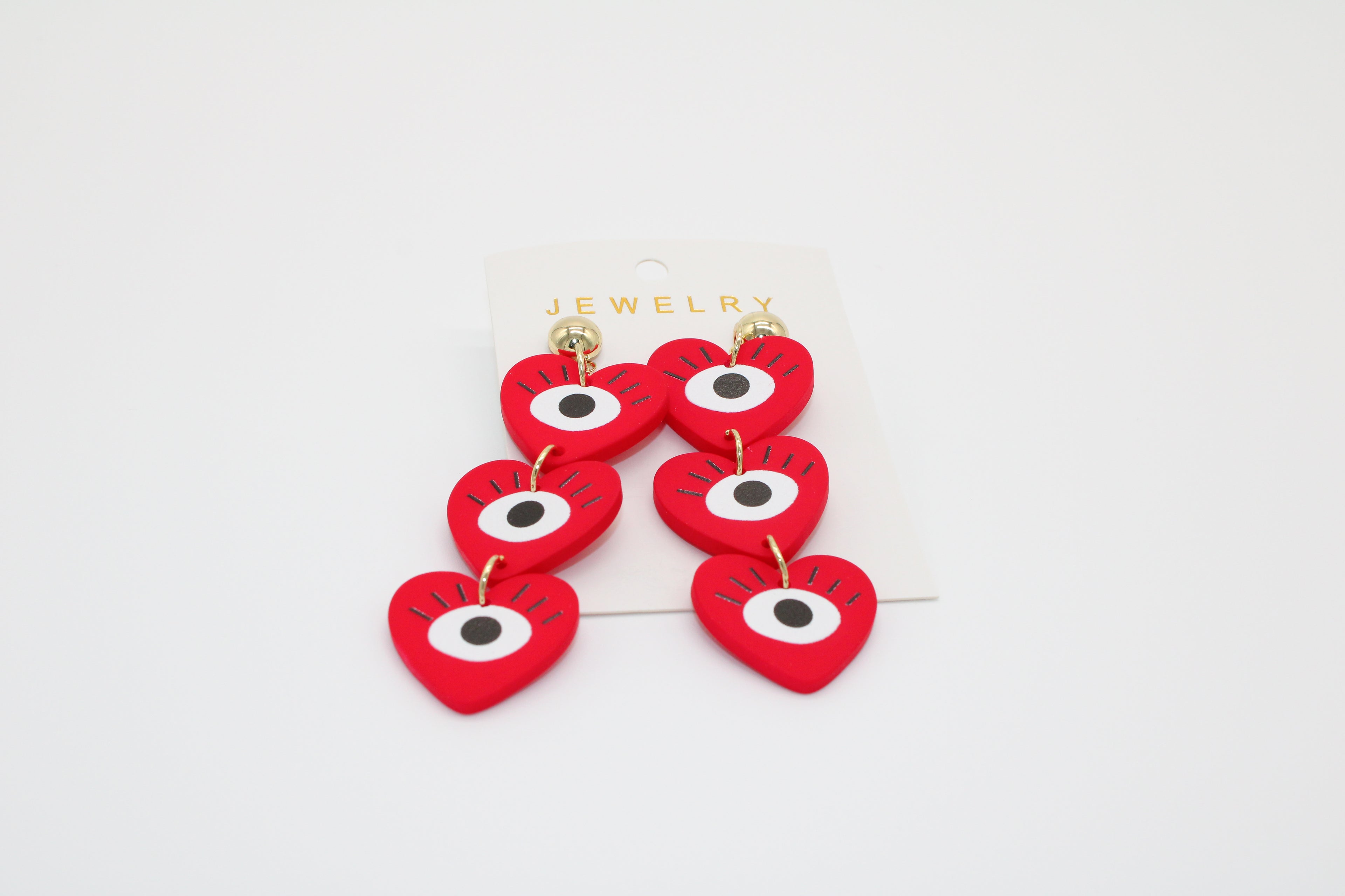 Red Heart Eye Drop Earrings