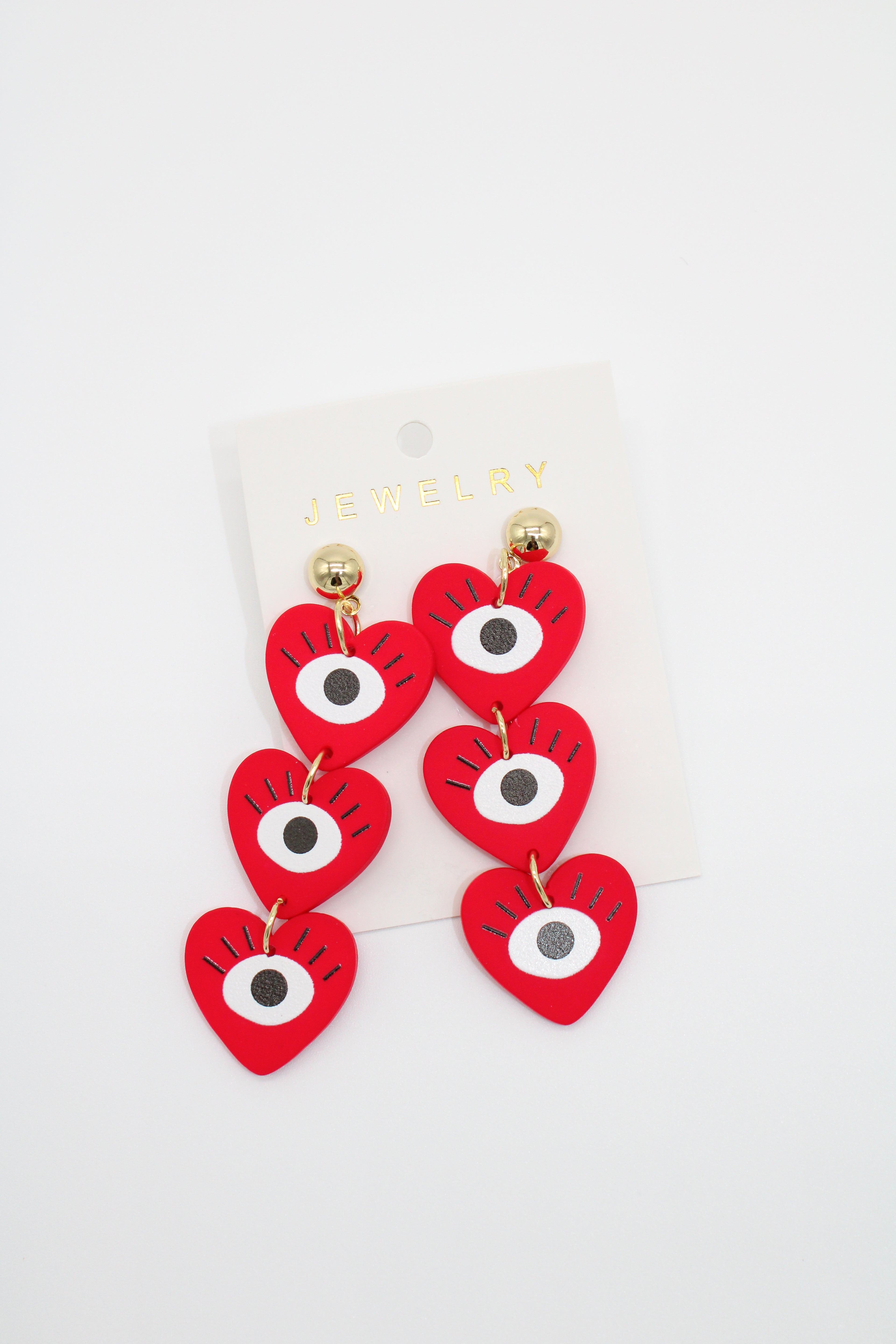 Red Heart Eye Drop Earrings