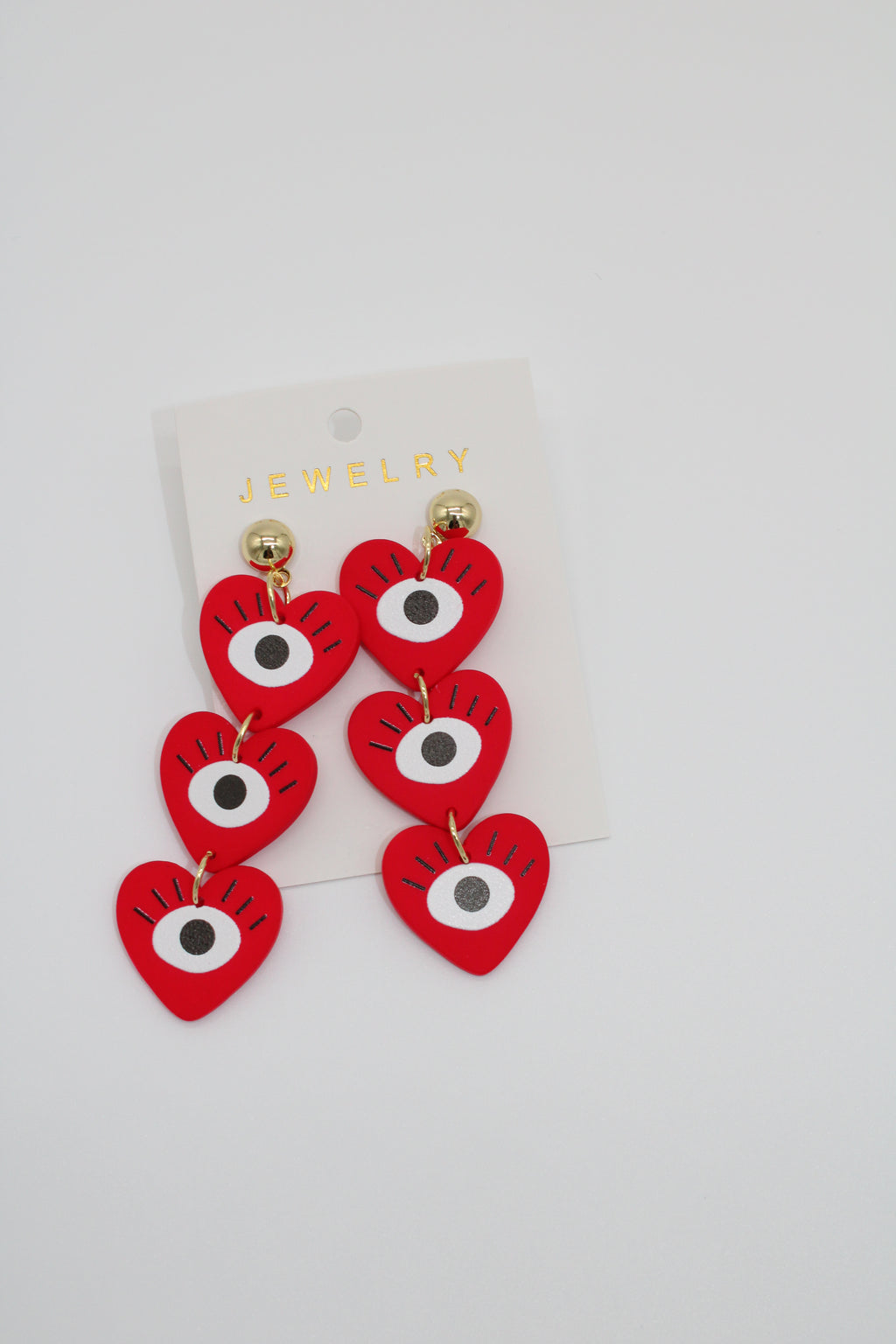Red Heart Eye Drop Earrings