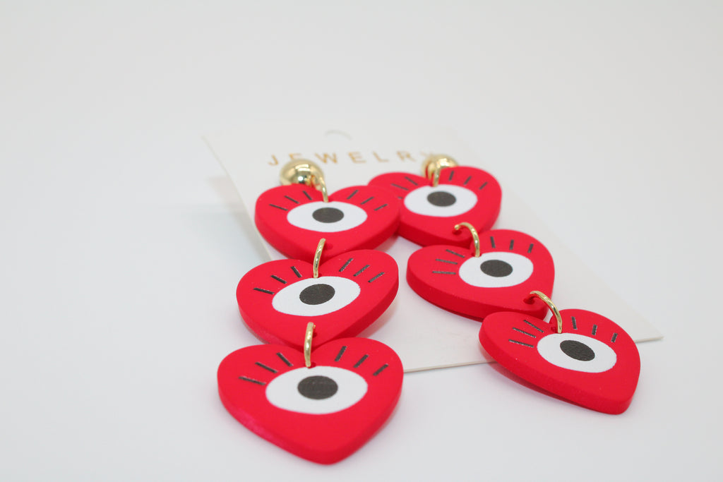 Red Heart Eye Drop Earrings