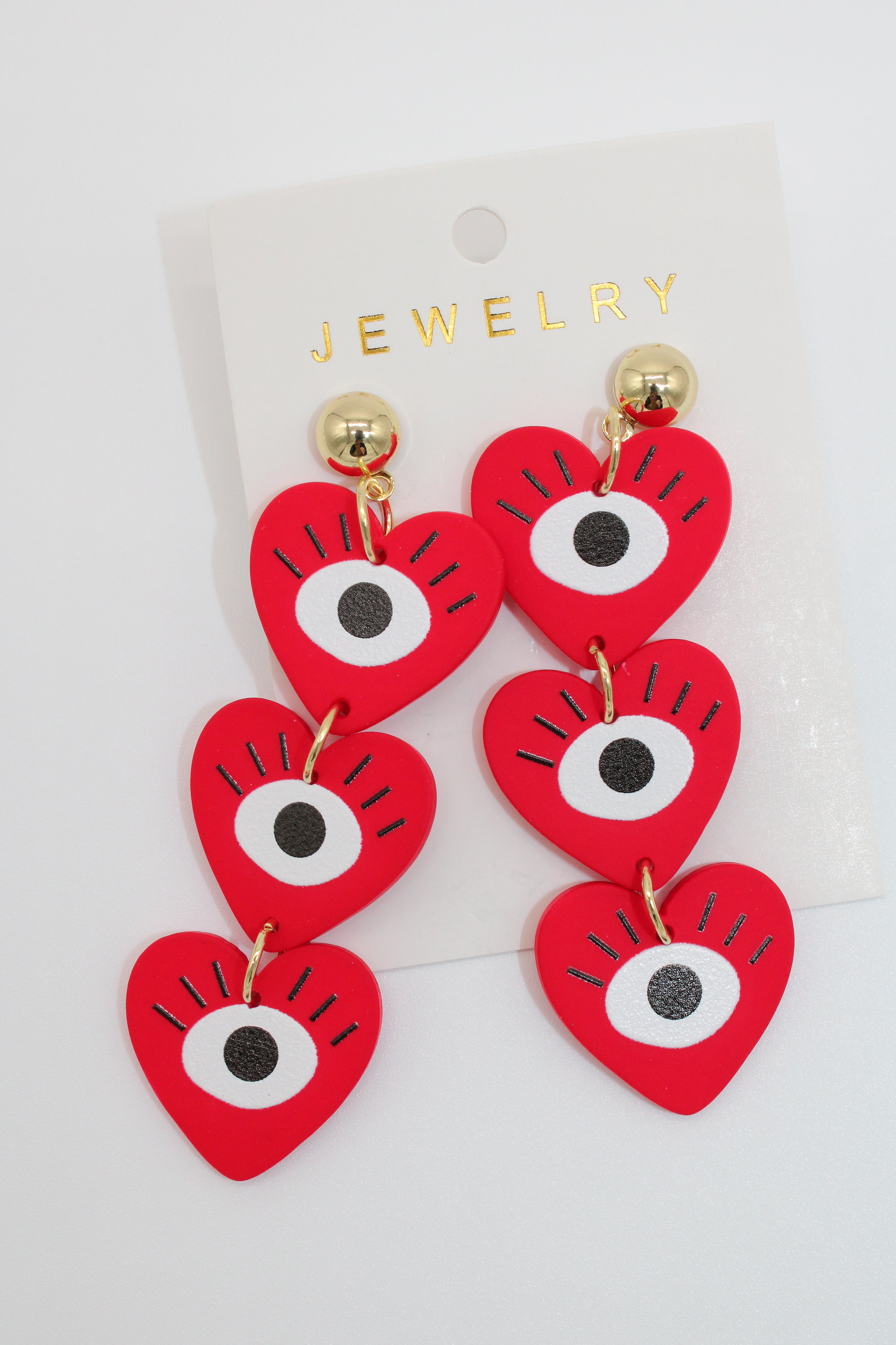 Red Heart Eye Drop Earrings