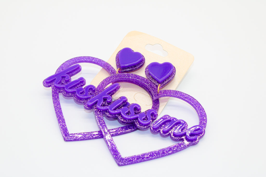 purple heart kiss me - earrings