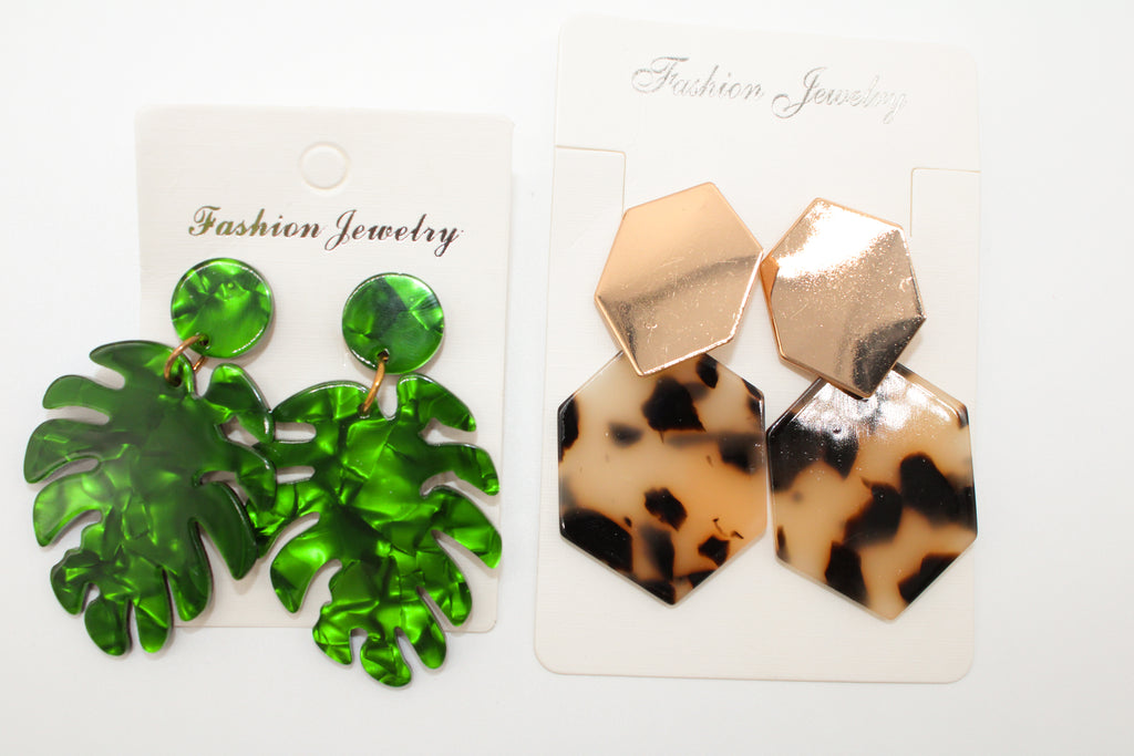 leopard palm leaf - earring set