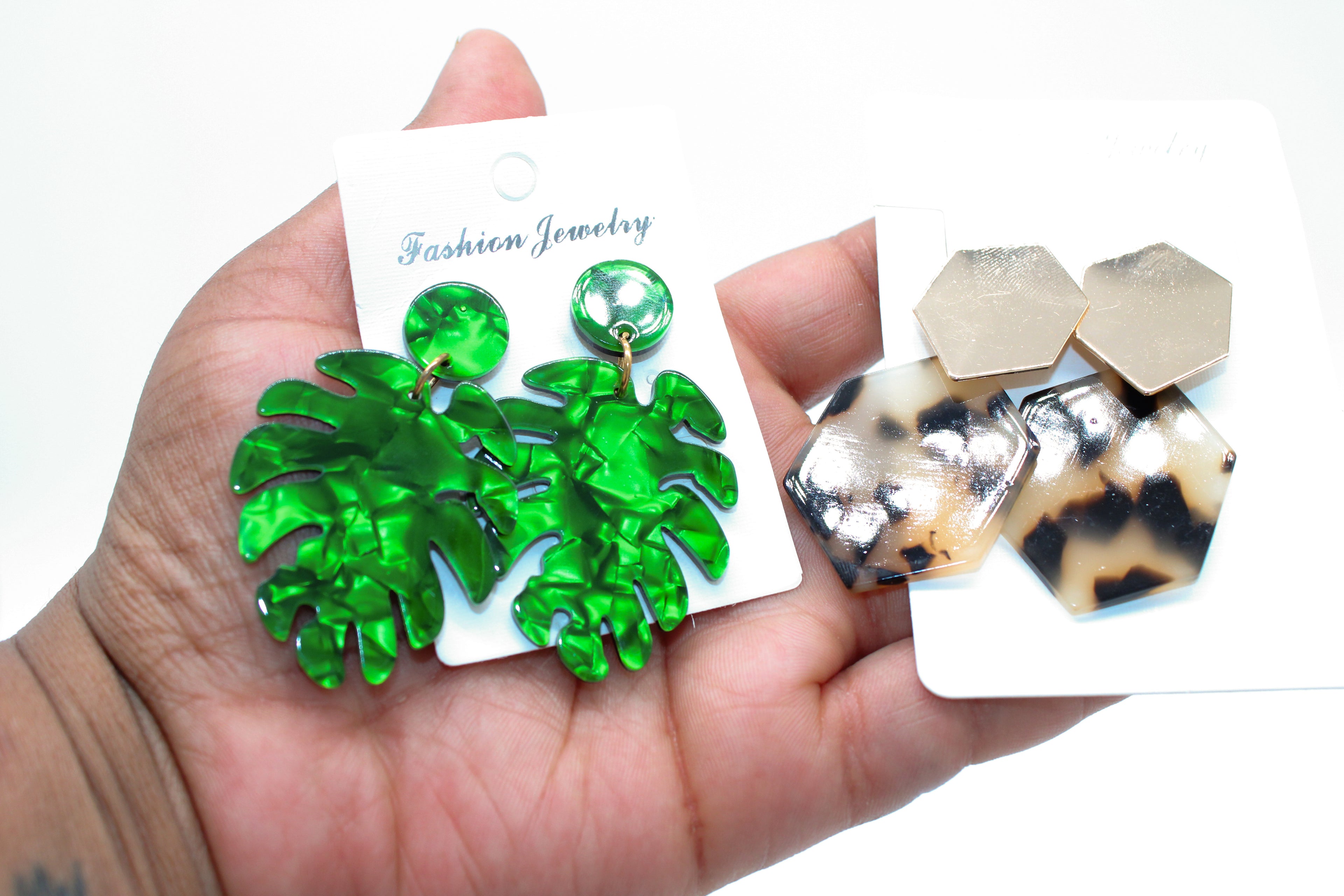 leopard palm leaf - earring set