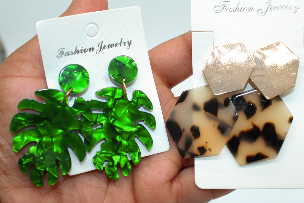 leopard palm leaf - earring set
