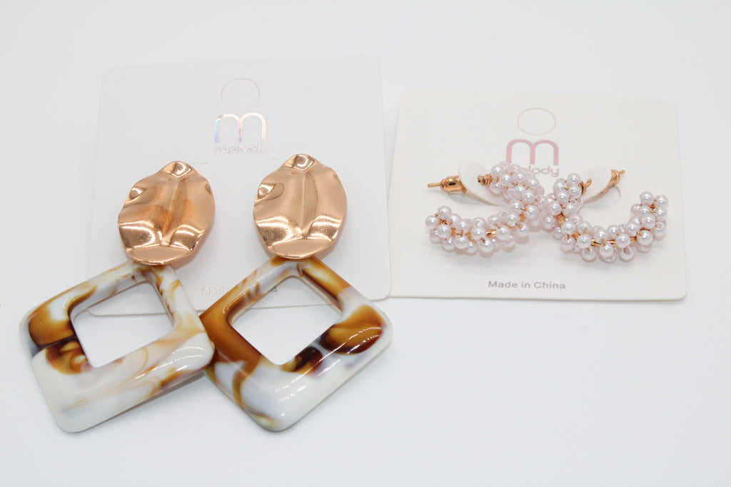 Cream white pearl - earrings set