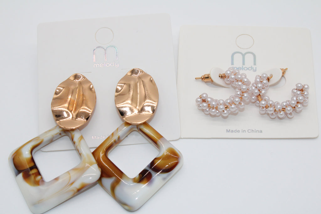 Cream white pearl - earrings set