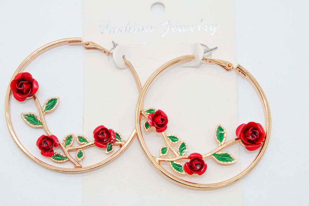 Rose  Vines - Gold Hoops