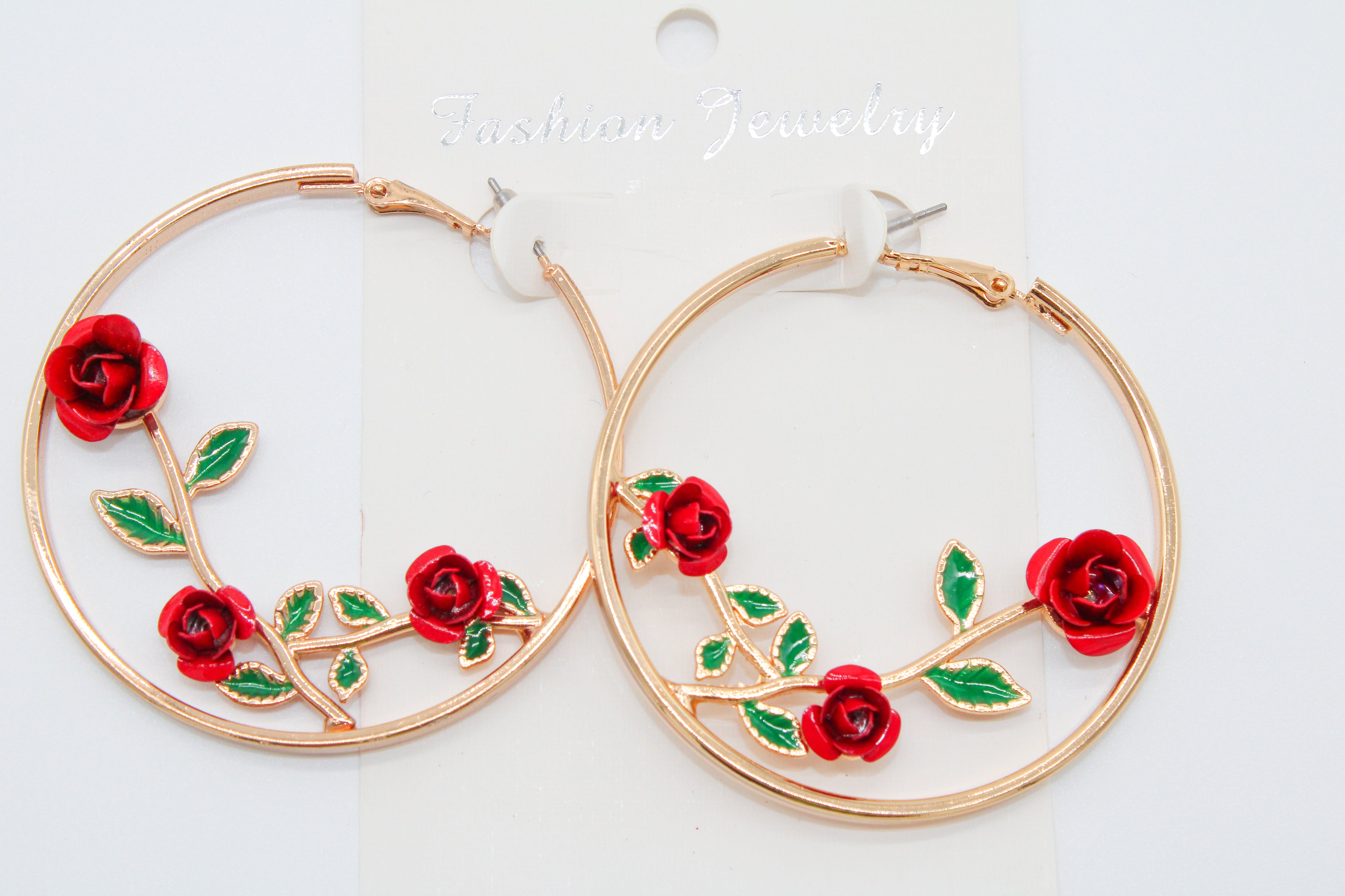 Rose  Vines - Gold Hoops