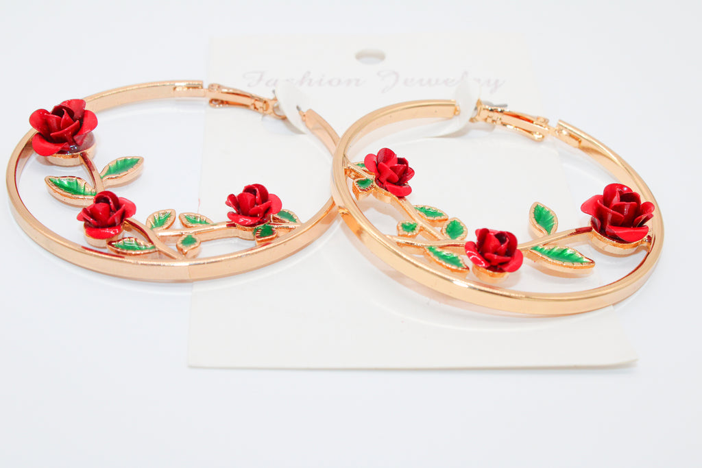 Rose  Vines - Gold Hoops