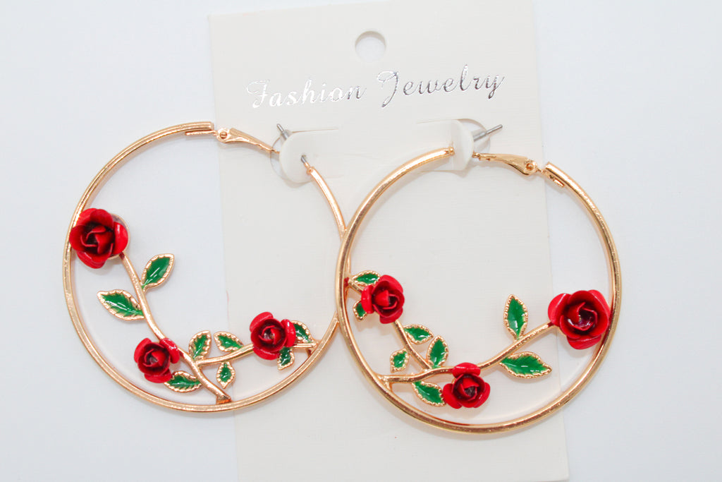 Rose  Vines - Gold Hoops