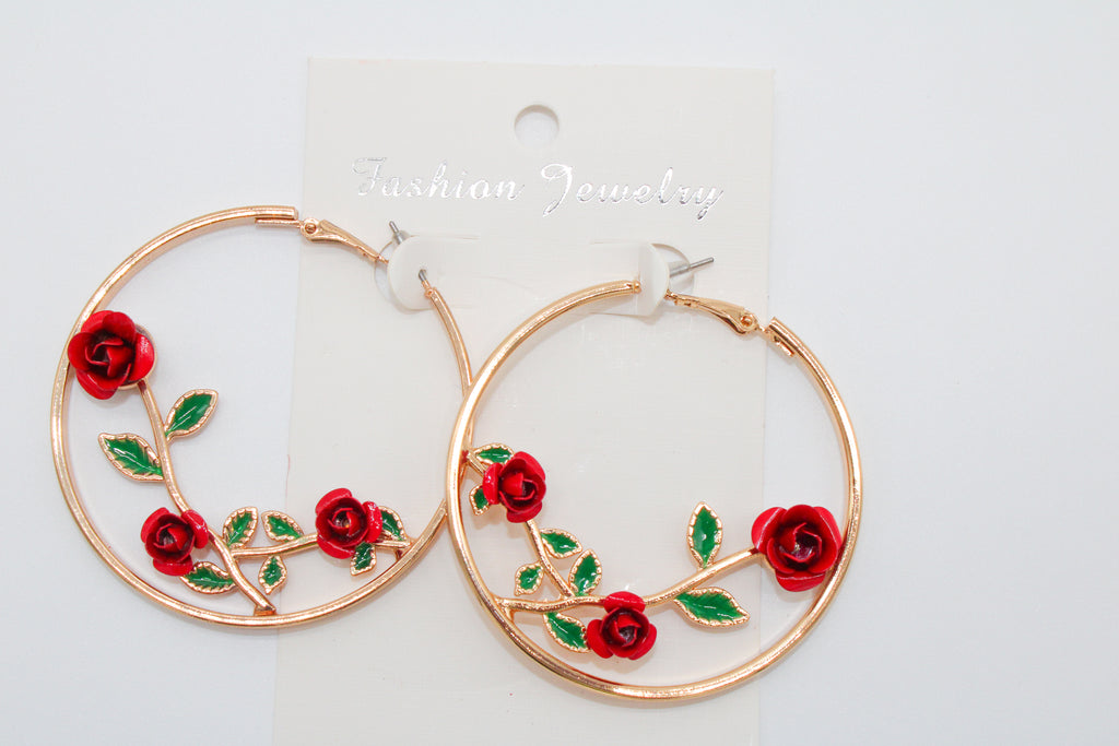 Rose  Vines - Gold Hoops