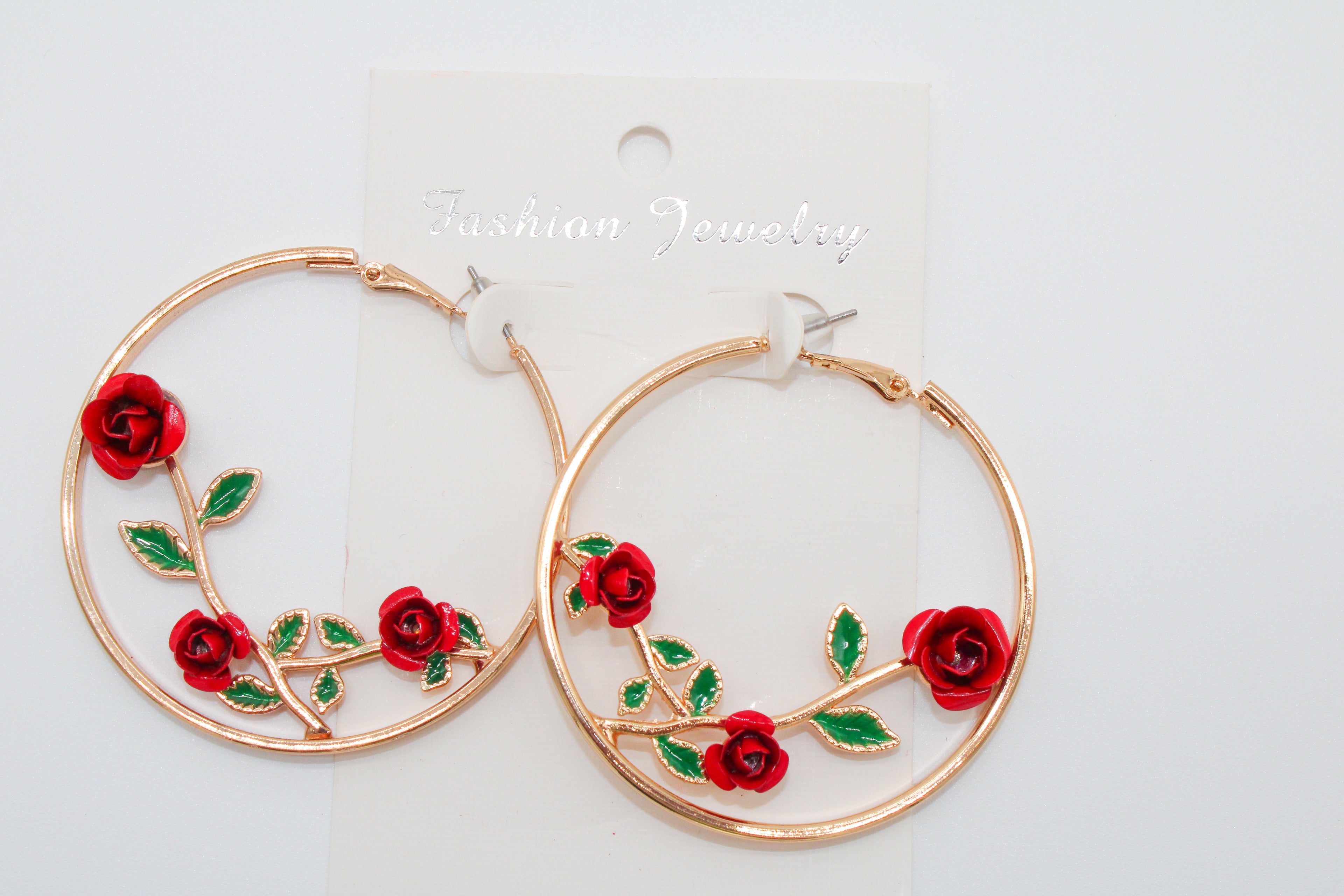 Rose  Vines - Gold Hoops